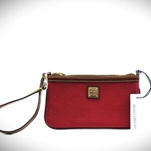 DOONEY & BOURKE Cranberry & Brown Color Pebble Leather Zip Pouch/Wristlet